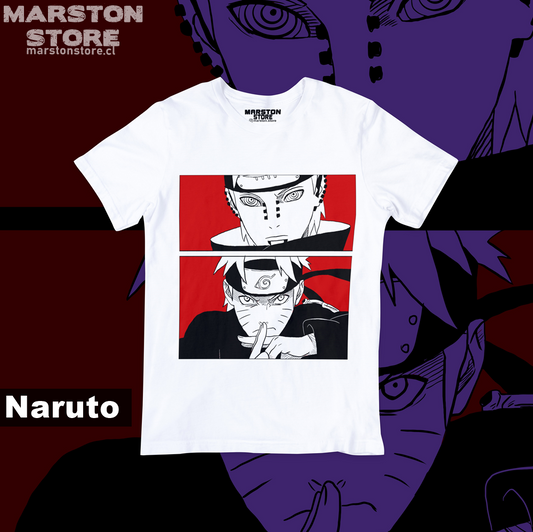Polera blanca Naruto con Naruto Uzumaki y Pain