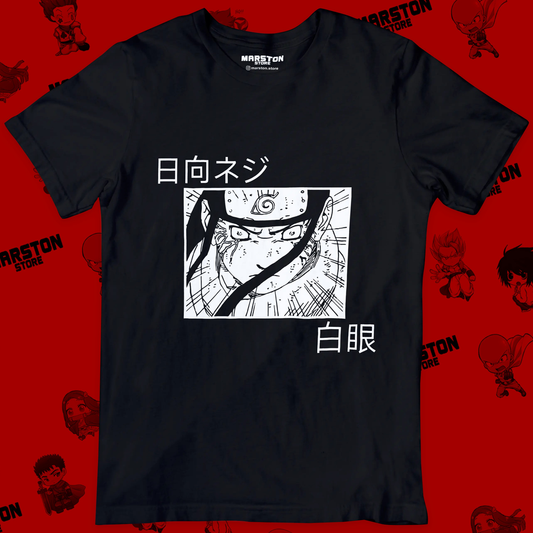Polera negra Naruto con diseño de Neji Hyuga