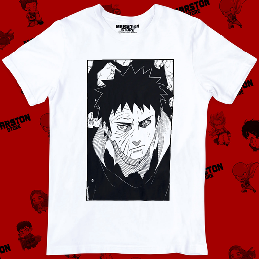 Polera blanca Naruto con diseño de Obito Uchiha