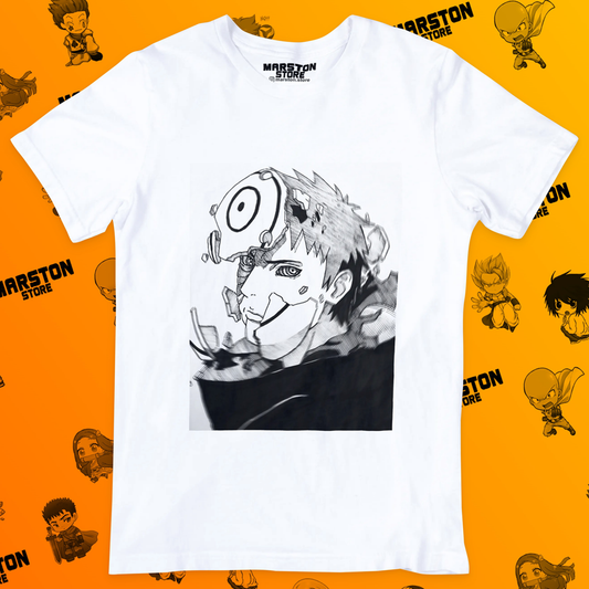 Polera blanca Naruto con diseño de Obito Uchiha