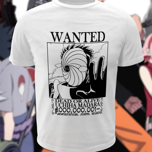 Polera blanca Naruto con diseño de Obito Uchiha