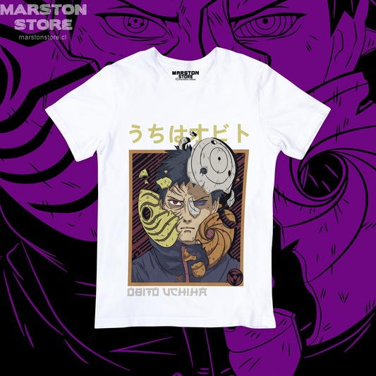 Polera blanca Naruto con diseño de Obito Uchiha