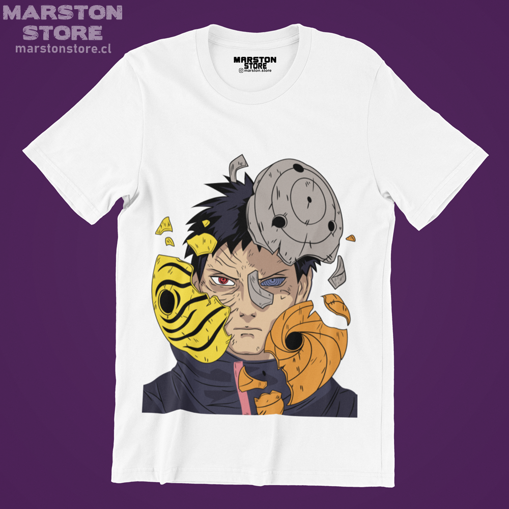 Polera blanca Naruto con diseño de Obito Uchiha