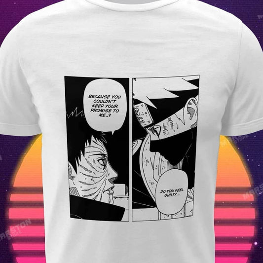 Polera blanca Naruto con Obito Uchiha y Kakashi Hatake