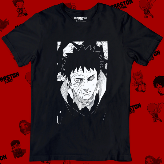 Polera negra Naruto con diseño de Obito Uchiha