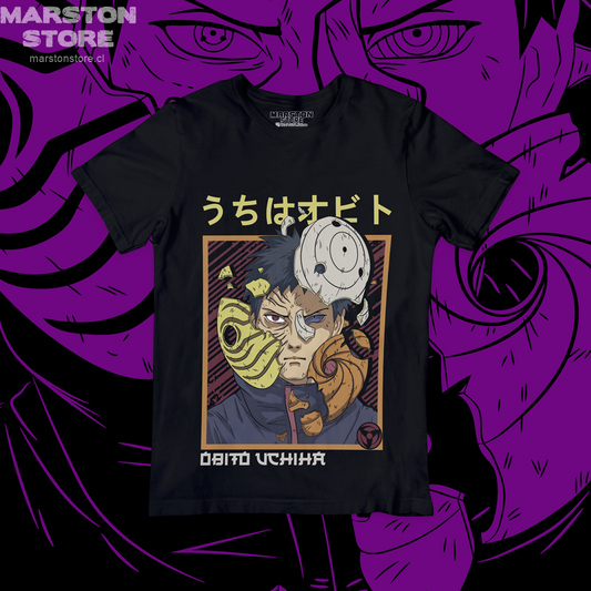 Polera negra Naruto con diseño de Obito Uchiha