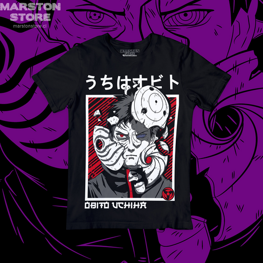 Polera negra Naruto con diseño de Obito Uchiha