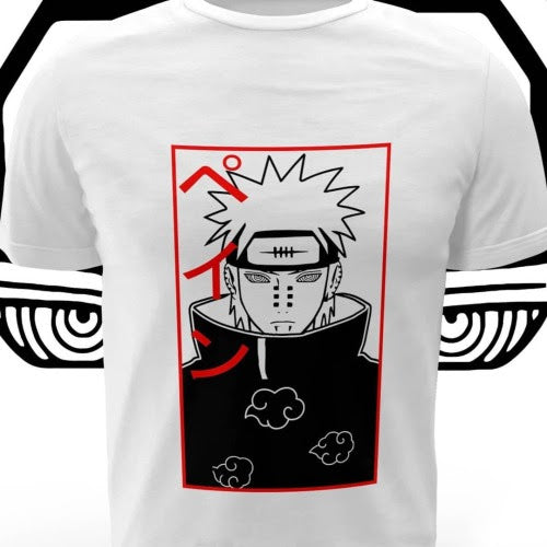 Polera blanca Naruto con diseño de Pain