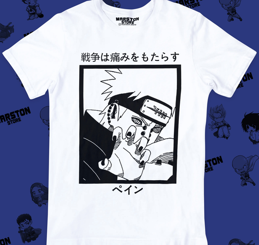 Polera blanca Naruto con diseño de Pain