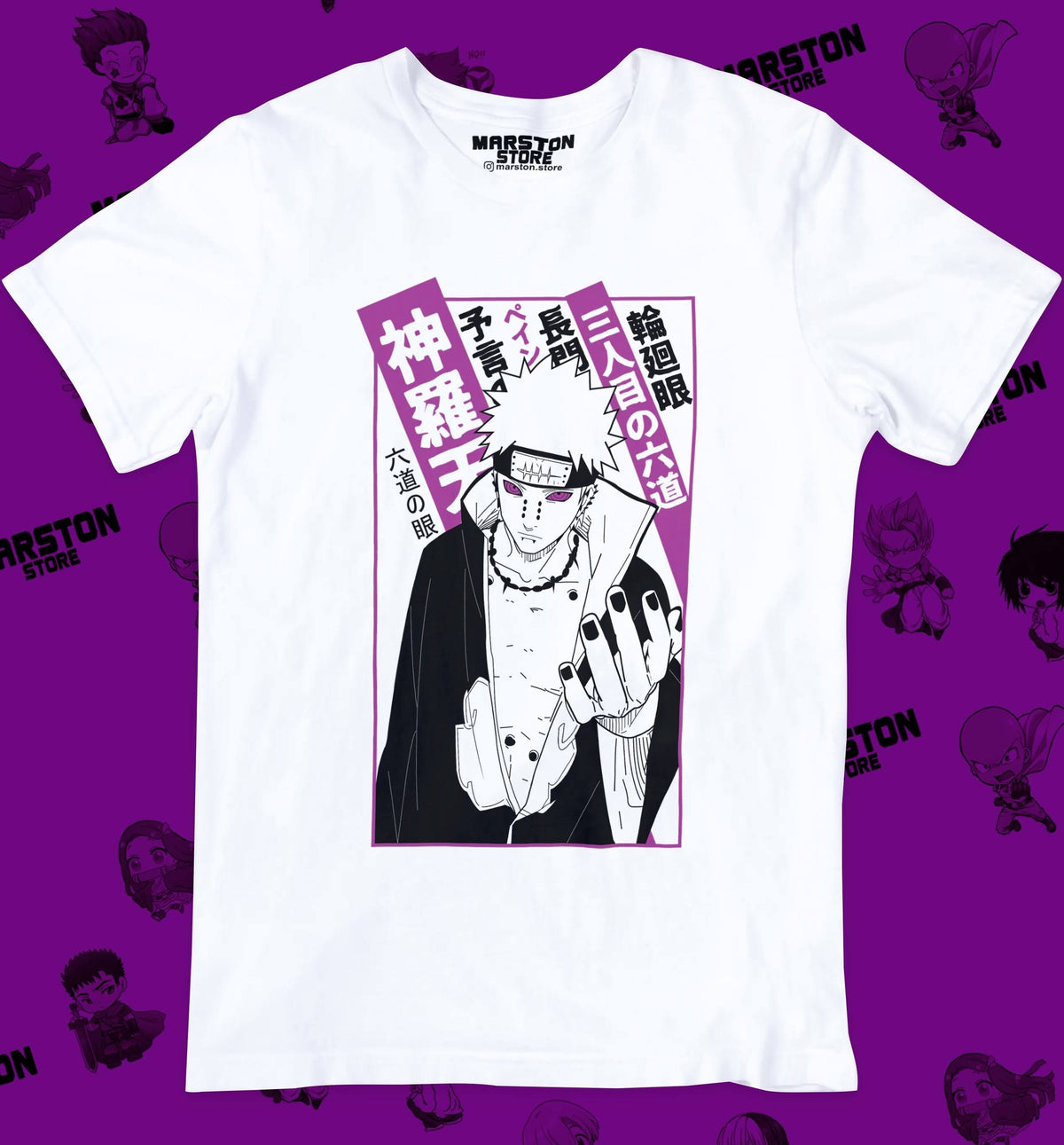 Polera blanca Naruto con diseño de Pain