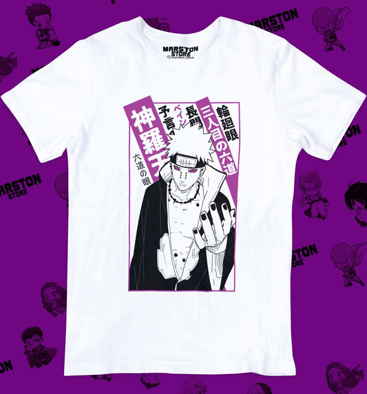 Polera blanca Naruto con diseño de Pain