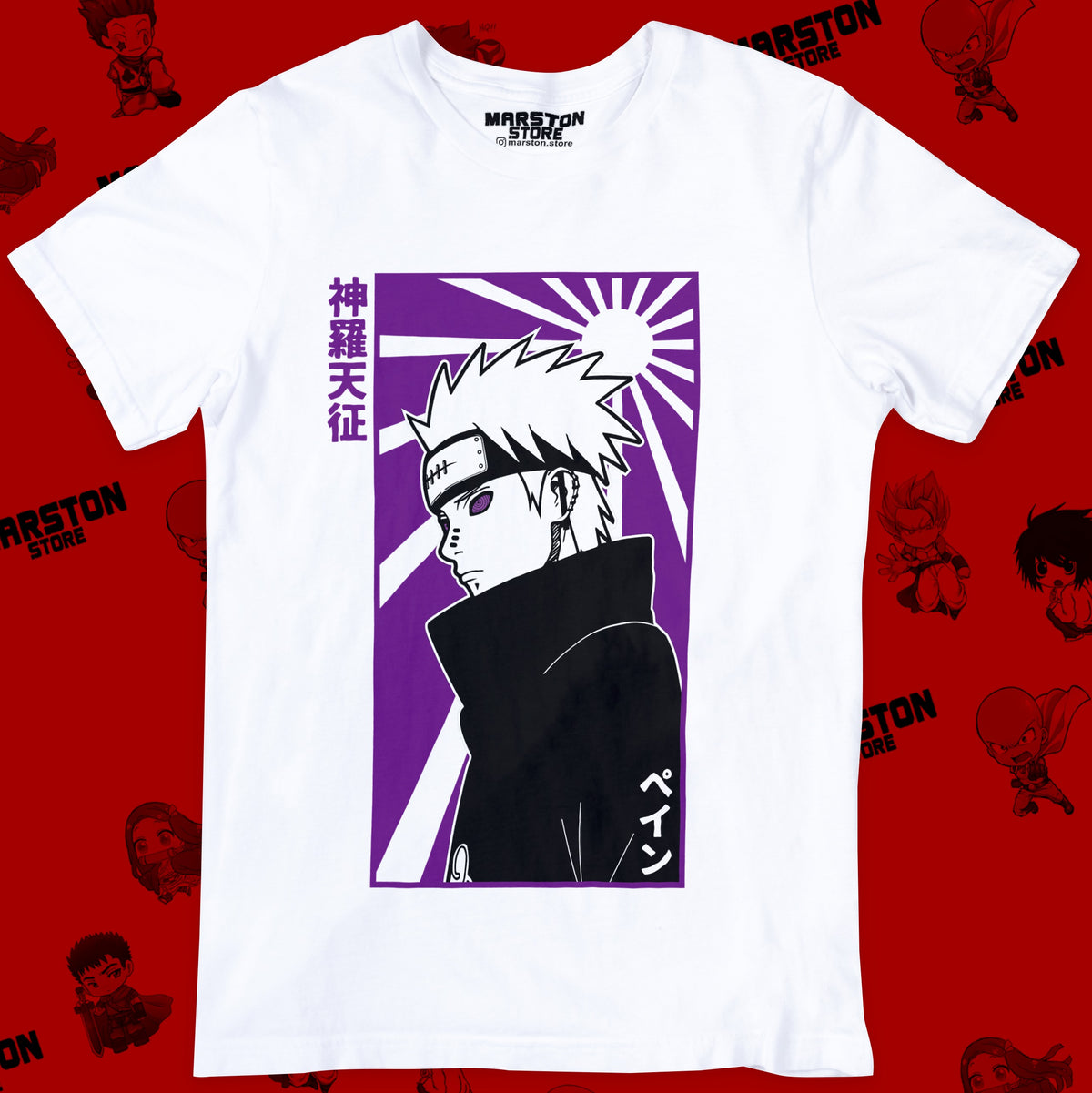 Polera blanca Naruto con diseño de Pain