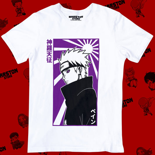 Polera blanca Naruto con diseño de Pain