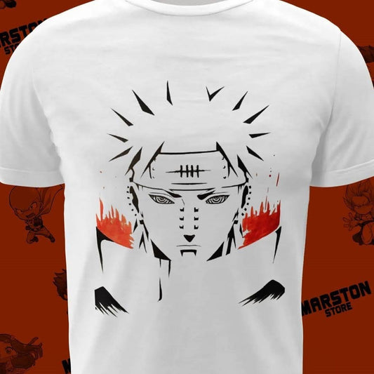 Polera blanca Naruto con diseño de Pain