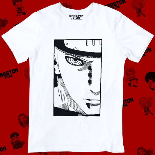 Polera blanca Naruto con diseño de Pain