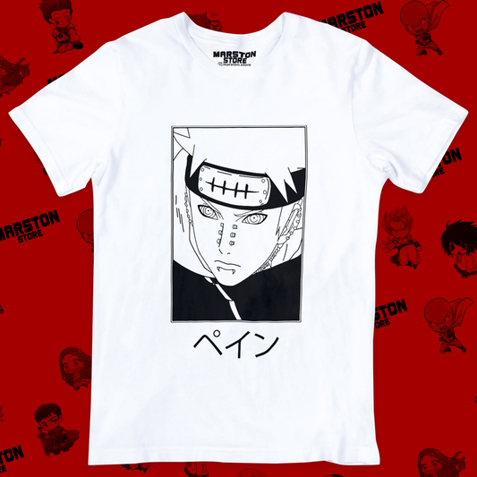 Polera blanca Naruto con diseño de Pain