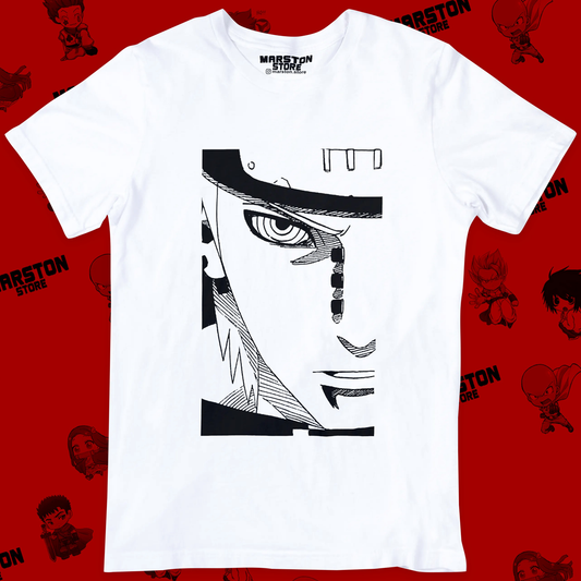 Polera blanca Naruto con diseño de Pain