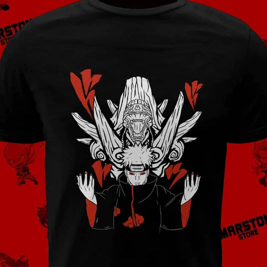 Polera negra Naruto con diseño de Pain