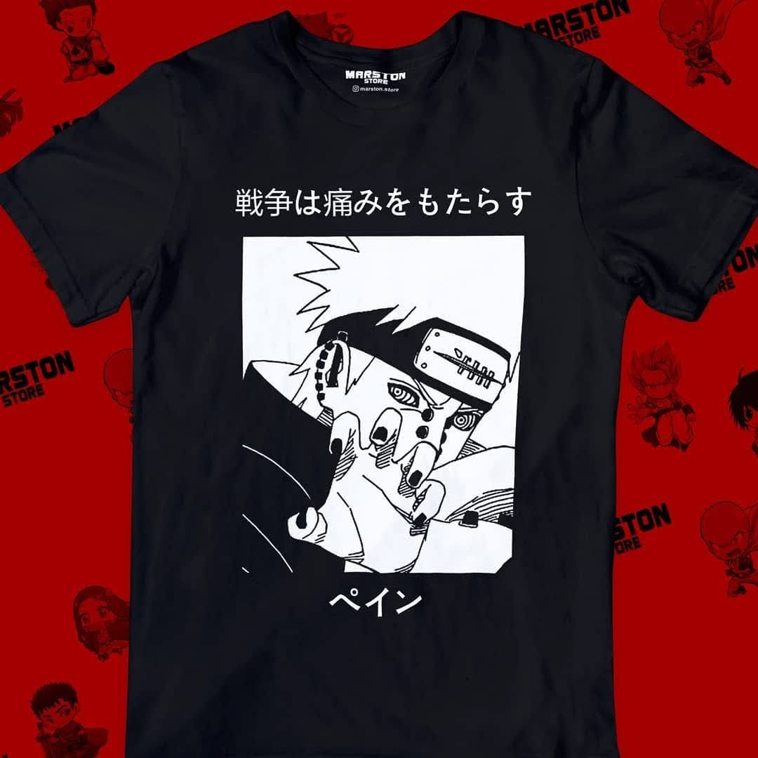 Polera negra Naruto con diseño de Pain