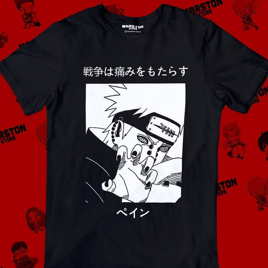 Polera negra Naruto con diseño de Pain