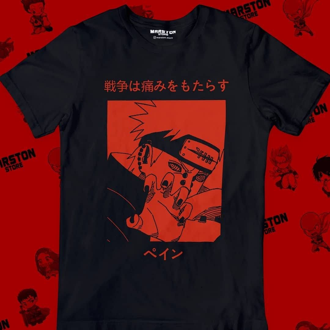 Polera negra Naruto con diseño de Pain