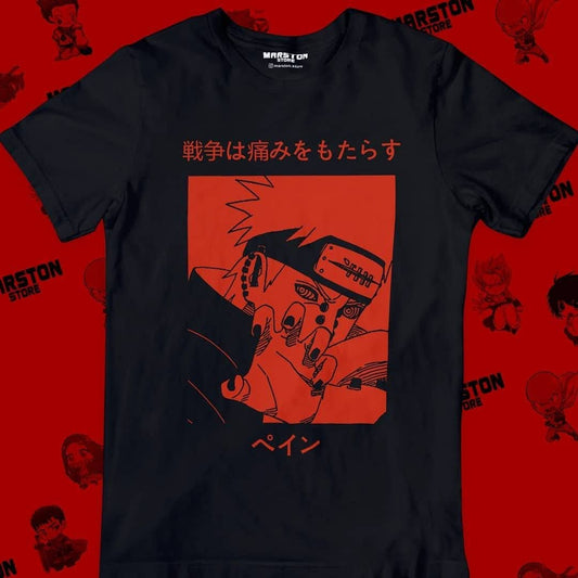 Polera negra Naruto con diseño de Pain