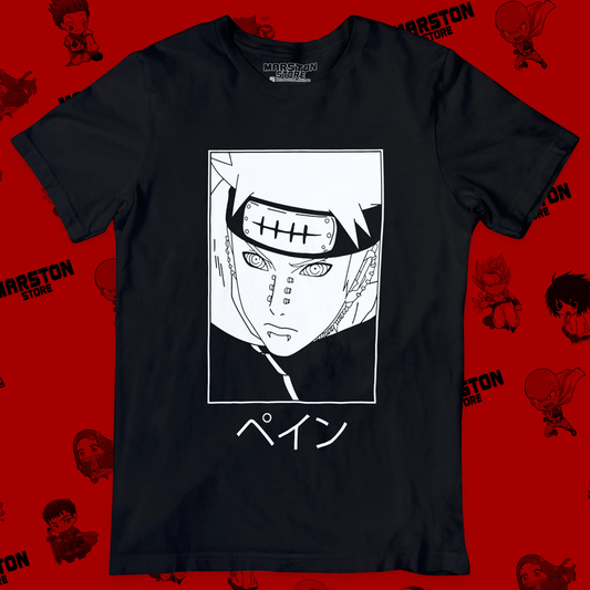 Polera negra Naruto con diseño de Pain