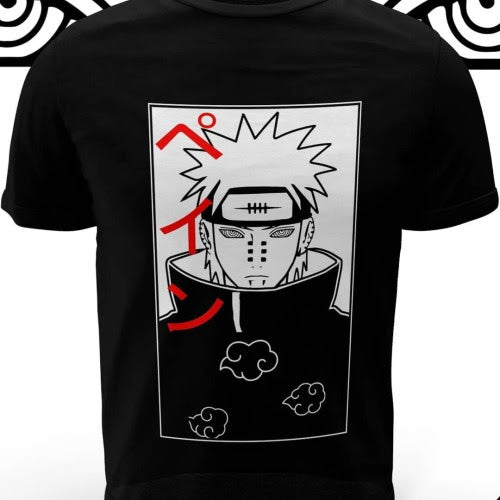 Polera negra Naruto con diseño de Pain