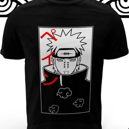 Polera negra Naruto con diseño de Pain