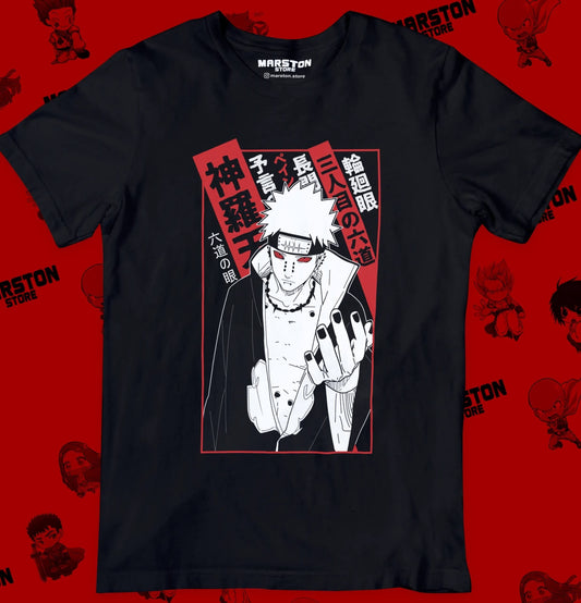 Polera negra Naruto con diseño de Pain