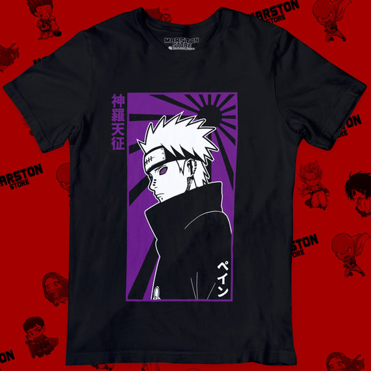 Polera negra Naruto con diseño de Pain