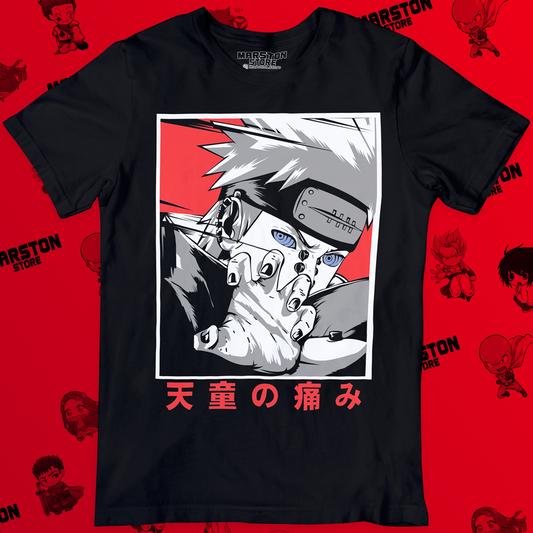Polera negra Naruto con diseño de Pain