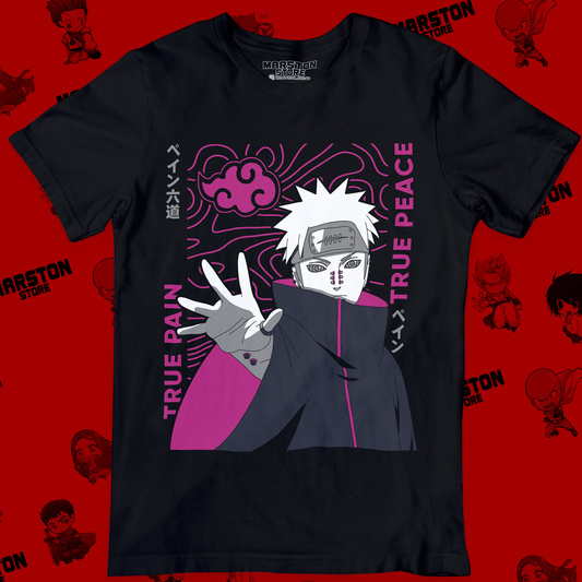 Polera negra Naruto con diseño de Pain