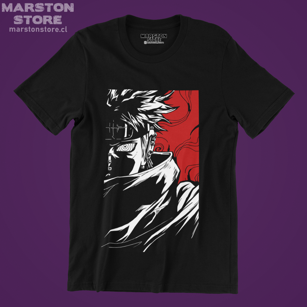 Polera negra Naruto con diseño de Pain