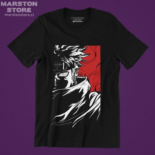 Polera negra Naruto con diseño de Pain