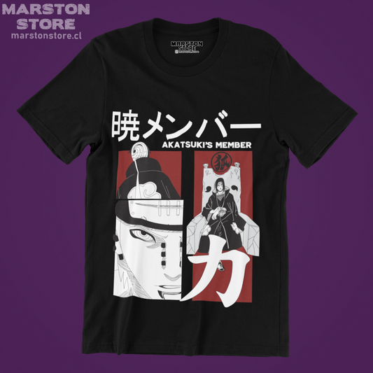 Polera negra Naruto con Pain, Obito Uchiha e Itachi Uchiha