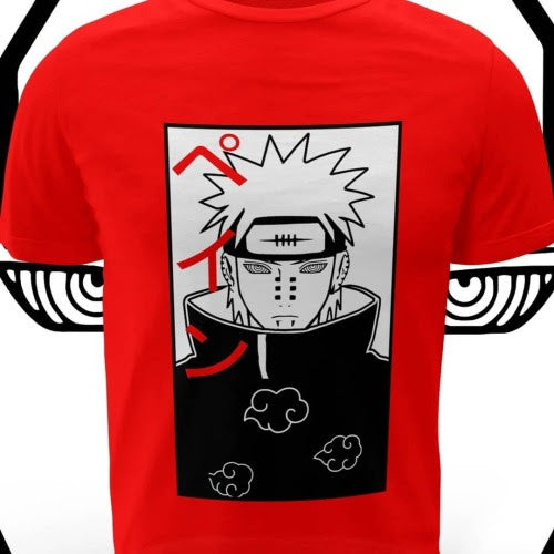 Polera roja Naruto con diseño de Pain