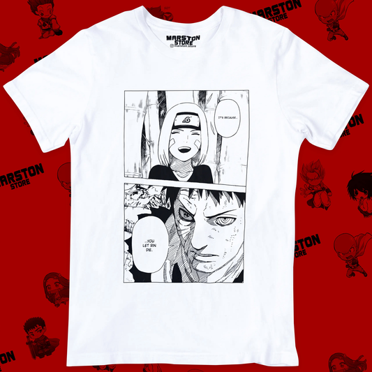 Polera blanca Naruto con Rin Nohara y Obito Uchiha