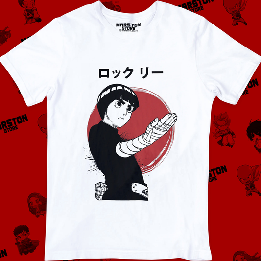 Polera blanca Naruto con diseño de Rock Lee