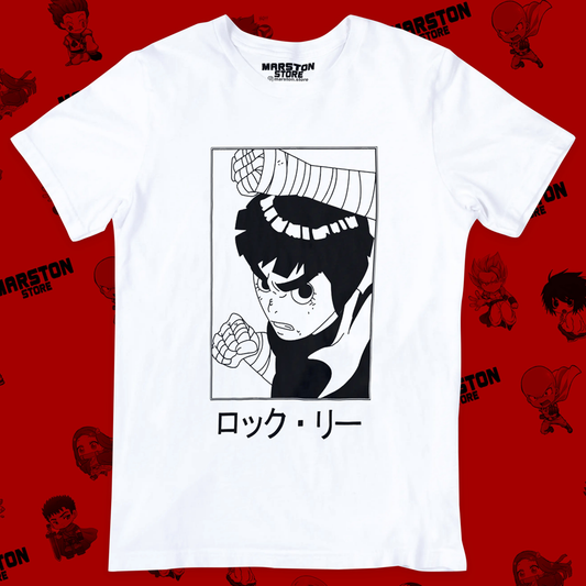 Polera blanca Naruto con diseño de Rock Lee
