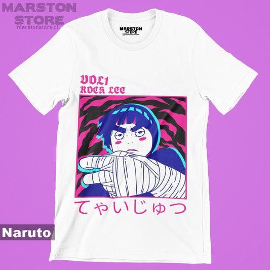 Polera blanca Naruto con diseño de Rock Lee