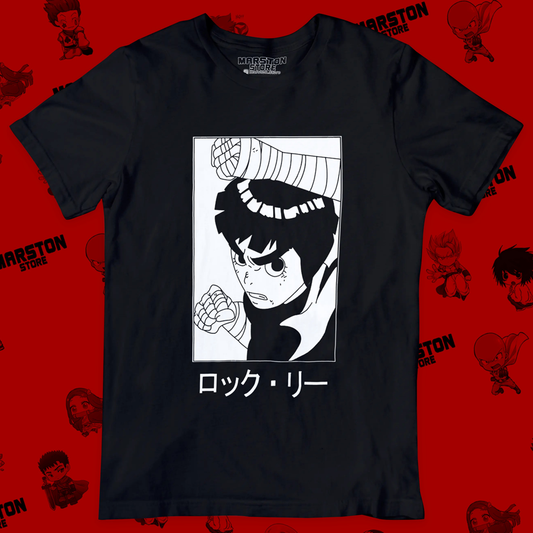 Polera negra Naruto con diseño de Rock Lee