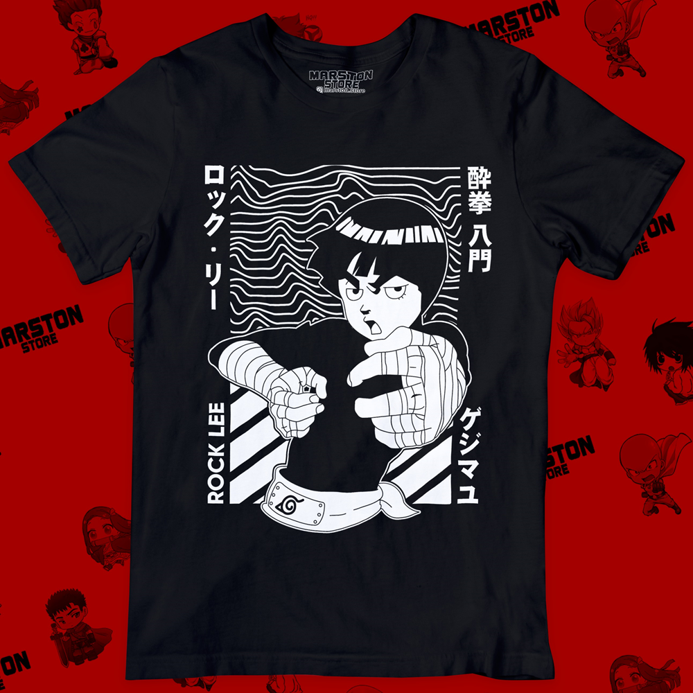 Polera negra Naruto con diseño de Rock Lee