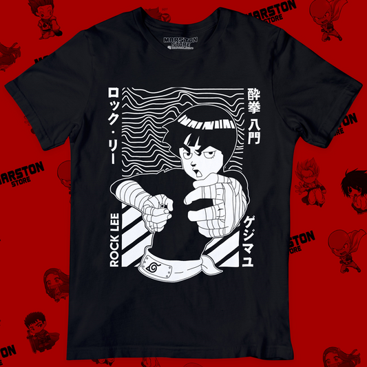 Polera negra Naruto con diseño de Rock Lee