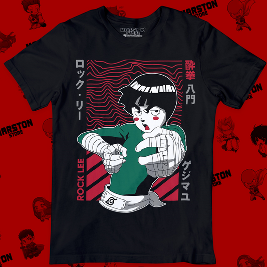 Polera negra Naruto con diseño de Rock Lee