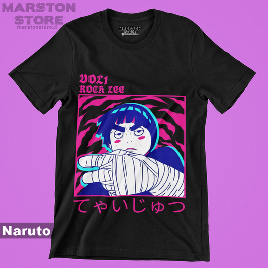 Polera negra Naruto con diseño de Rock Lee