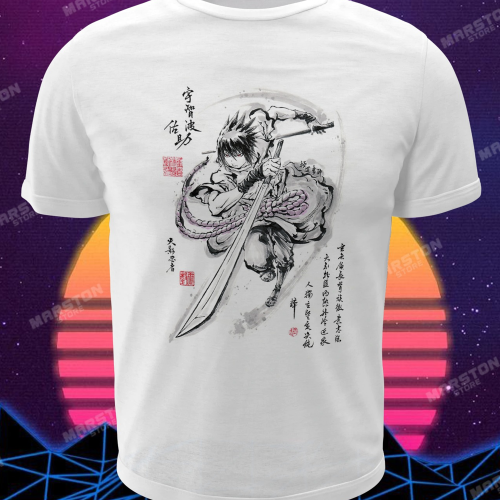 Polera blanca Naruto con diseño de Sasuke Uchiha