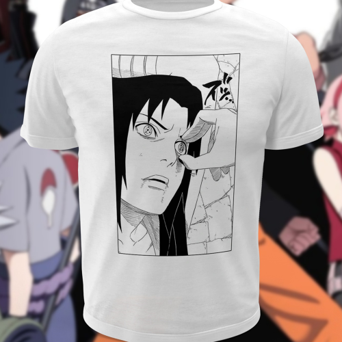 Polera blanca Naruto con diseño de Sasuke Uchiha