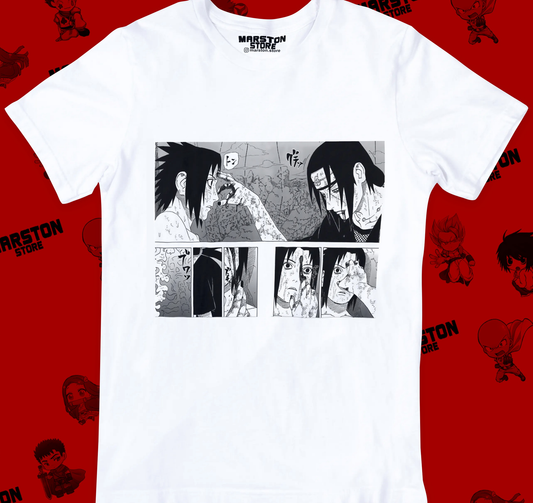 Polera blanca Naruto con Sasuke Uchiha e Itachi Uchiha