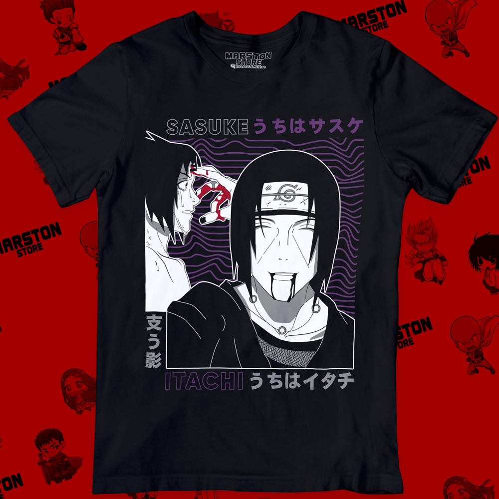 Polera negra Naruto con Sasuke Uchiha e Itachi Uchiha